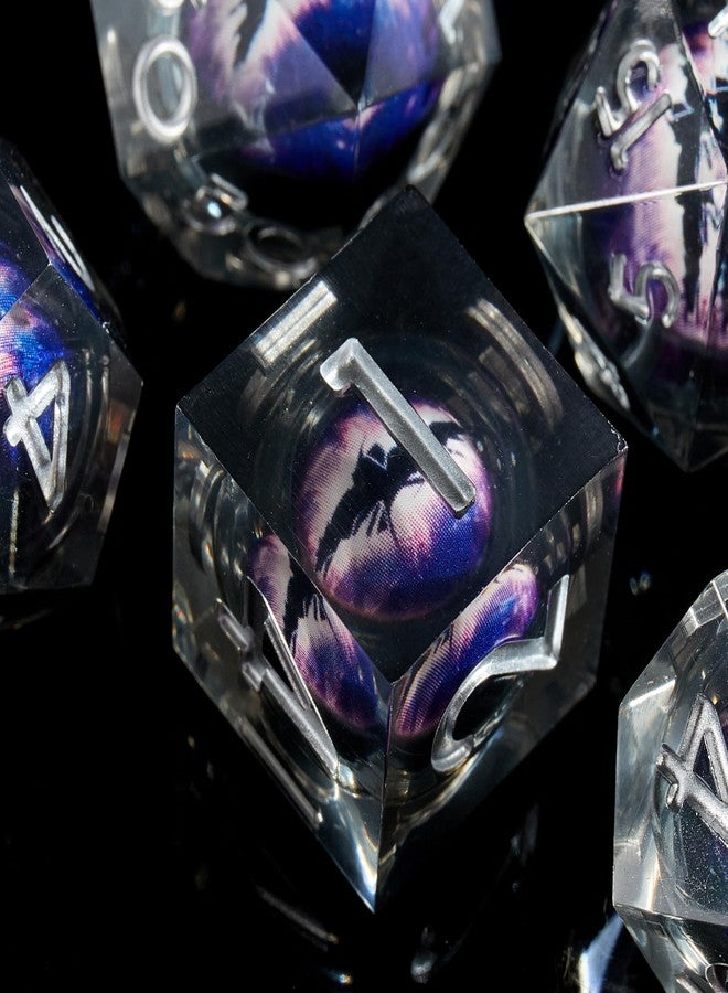 FugaCity DND Dice Set,Liquid Core Handmade Sharp Edge 7 Piece Resin Dice-Dungeons and Dragons Polyhedral Dice Set, D&D Dice Set with Gift Dice Case for RPG MTG Table Games （Dark Purple Eyeball - Image 4